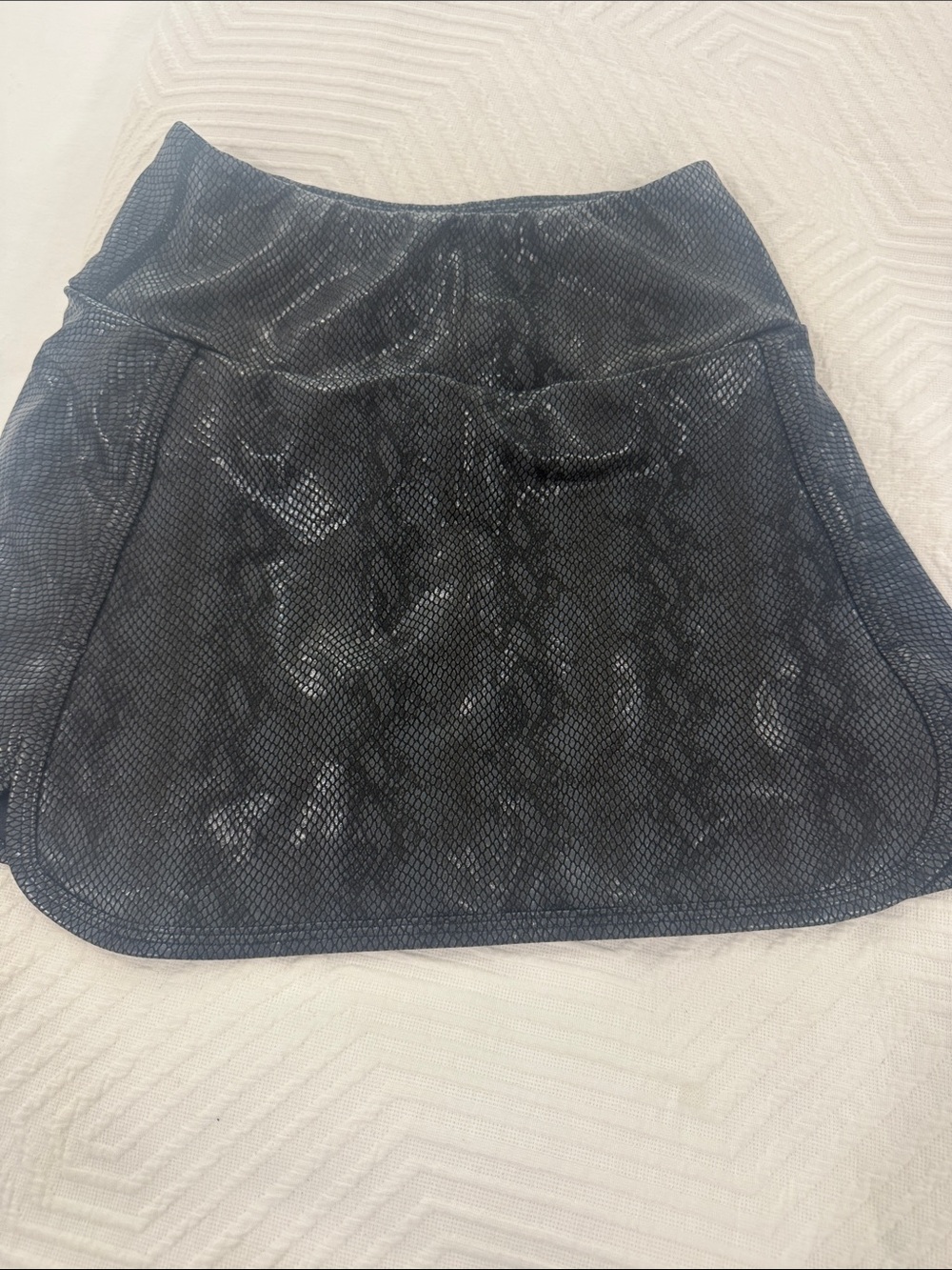 Black Faux-Snakeskin A-Line Mini Skirt